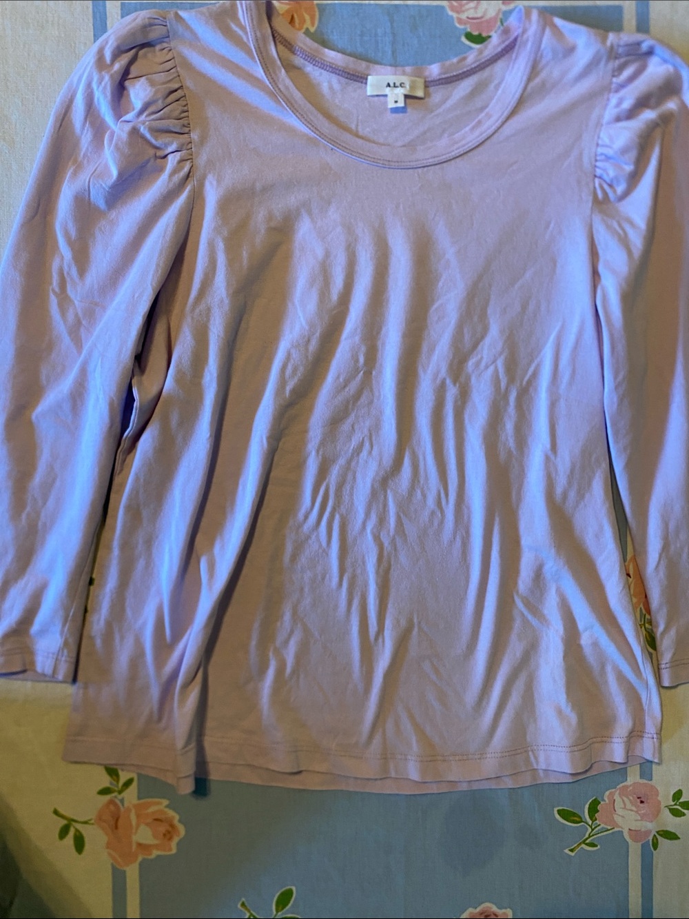 A.L.C. Lavender Long-Sleeve Puff-Shoulder Tee